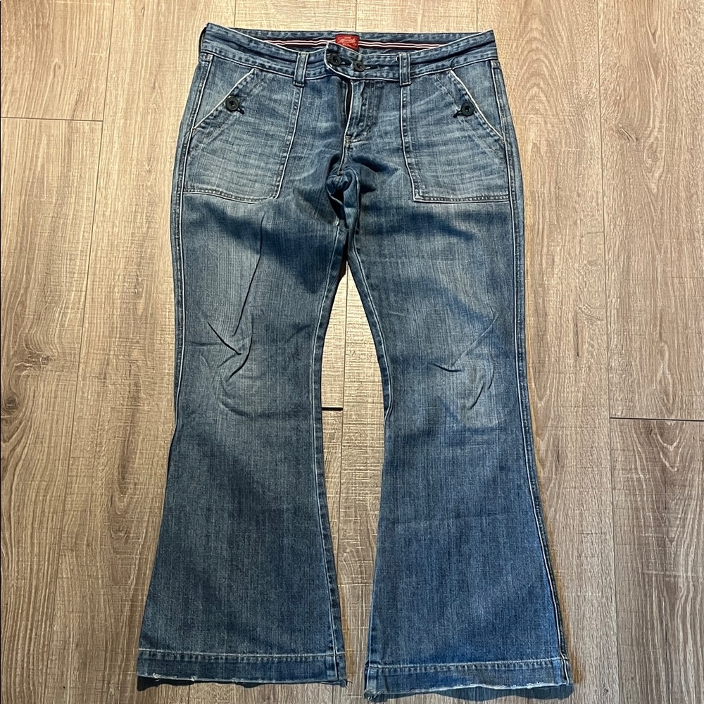 Abercrombie & Fitch Vintage Flare Jeans in Classic Blue with Metal Button Detail